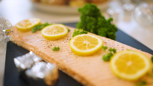 Baked salmon with a lemon & herb butter glaze